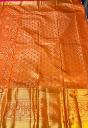 Orange Semi silk Kanjeevaram Saree