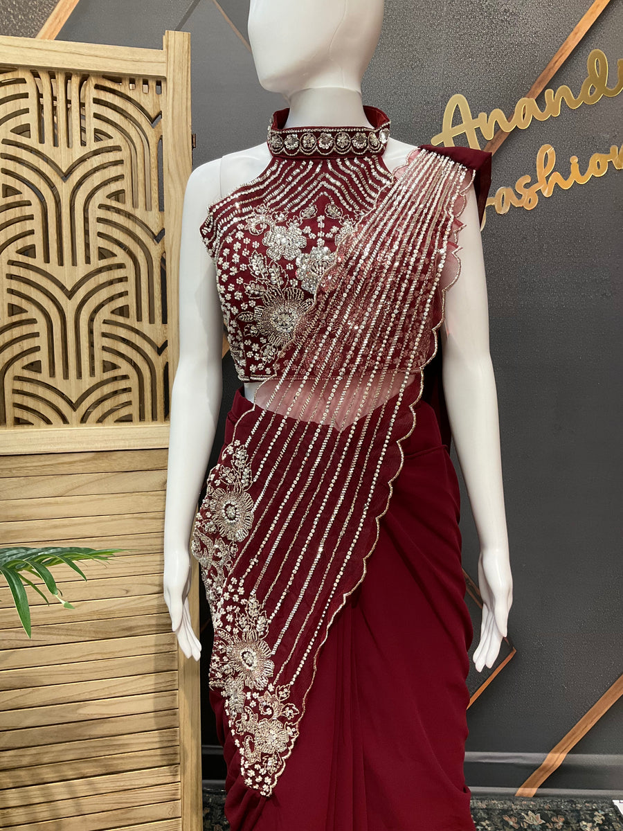 Ready to Wear Maroon Saree