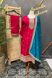 Plus Size Pink Anarkali Kurti Set Size 44/46 - Vichitra Silk Party Wear