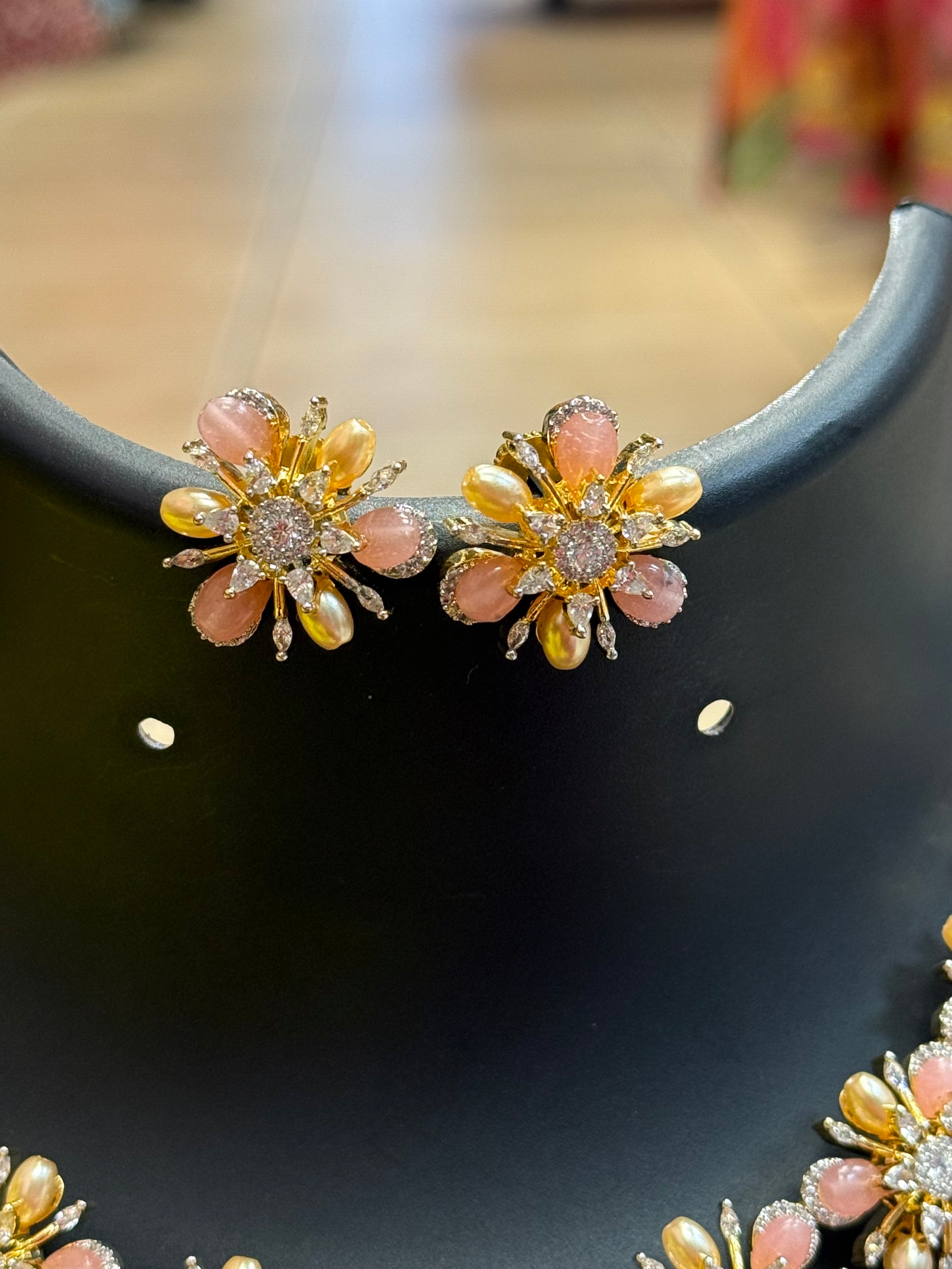 Party Wear - Baby Pink Monalisa Beads Necklace set