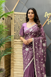 Cocktail Party wear light purple saree with Stitched blouse