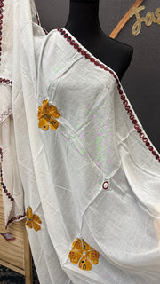 White Pure Khadi Cotton mirror dupatta -  - Anandi Fashions