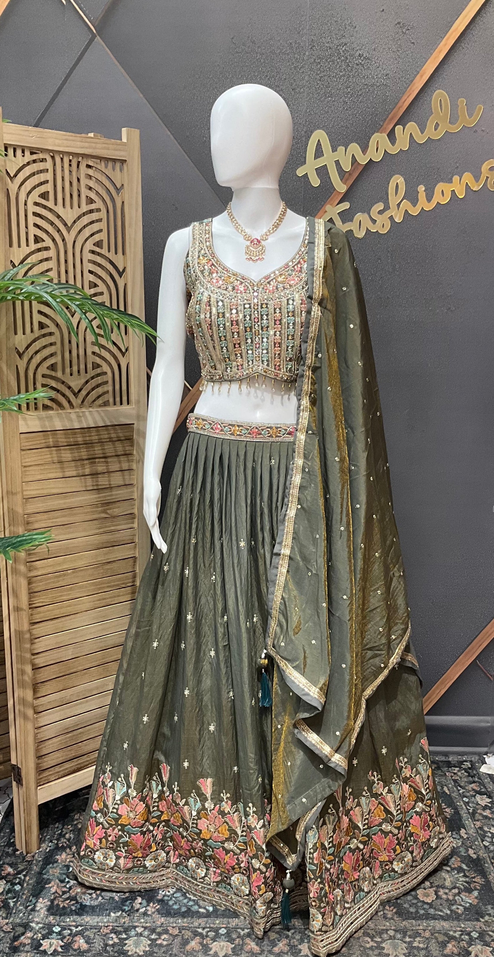Greyish Green  Party Wear Lehenga set