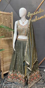 Greyish Green  Party Wear Lehenga set