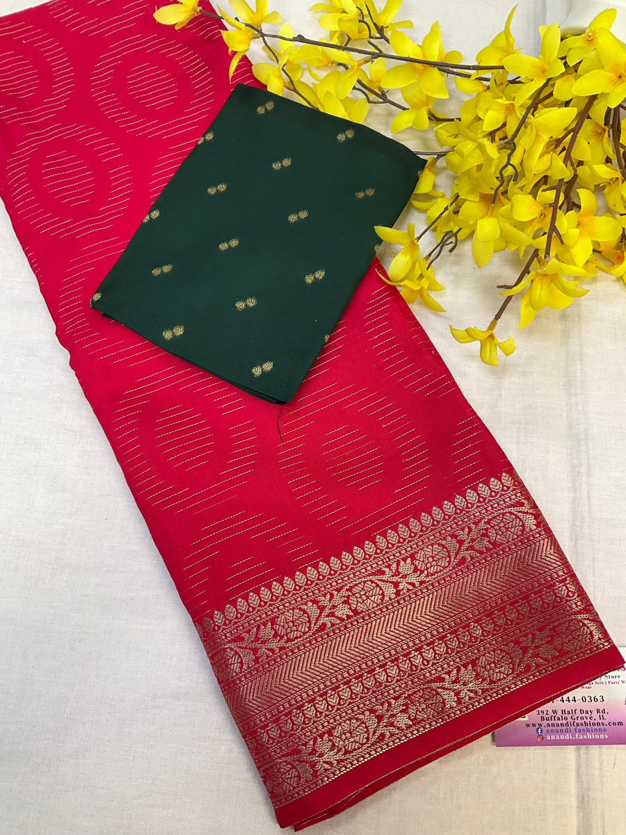 Pink Fancy Silk Saree with Contrast Blouse - Soft Lightweight