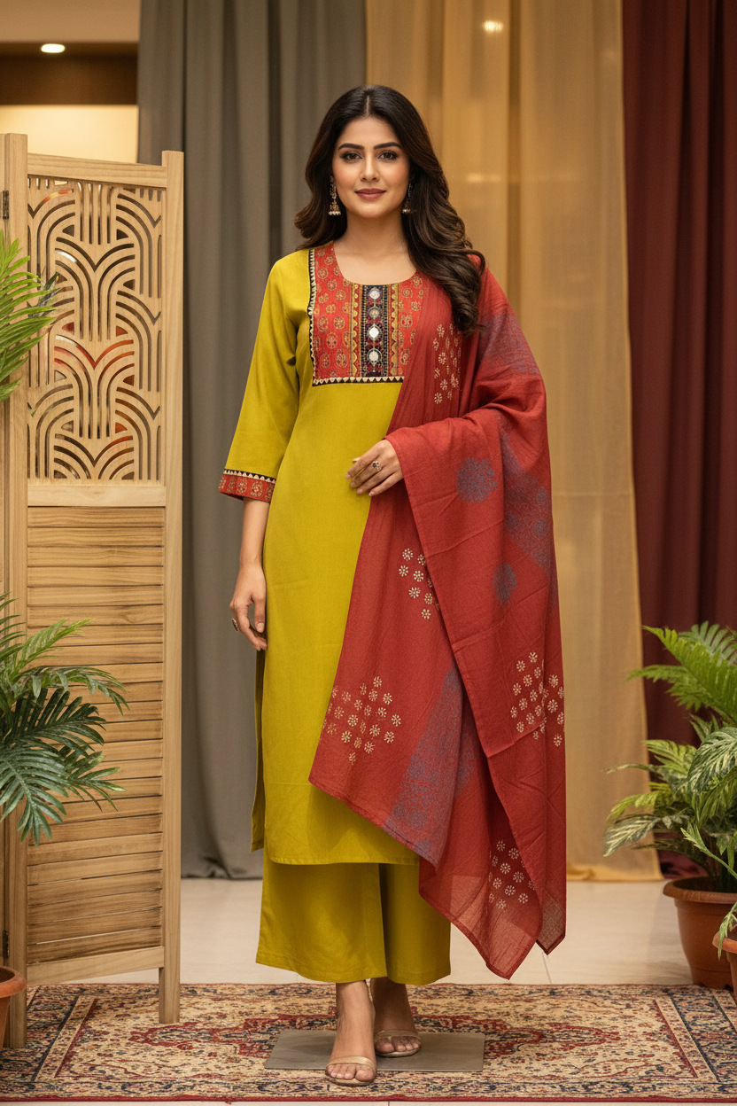 Green Pure Cotton Kurti set