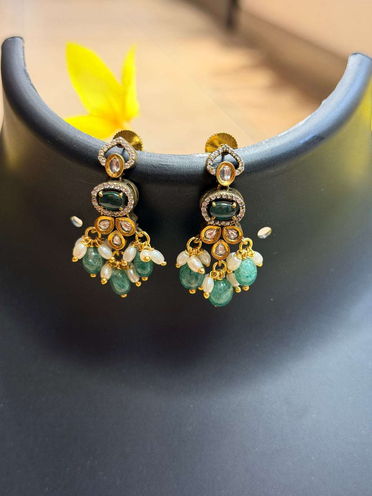 Victorian Necklace set With Green Beads