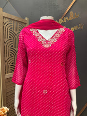 Pink Leheriya Georgette Kurti set