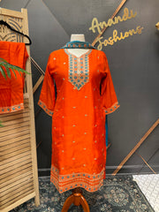 Orange Plus size Party Wear kurti set