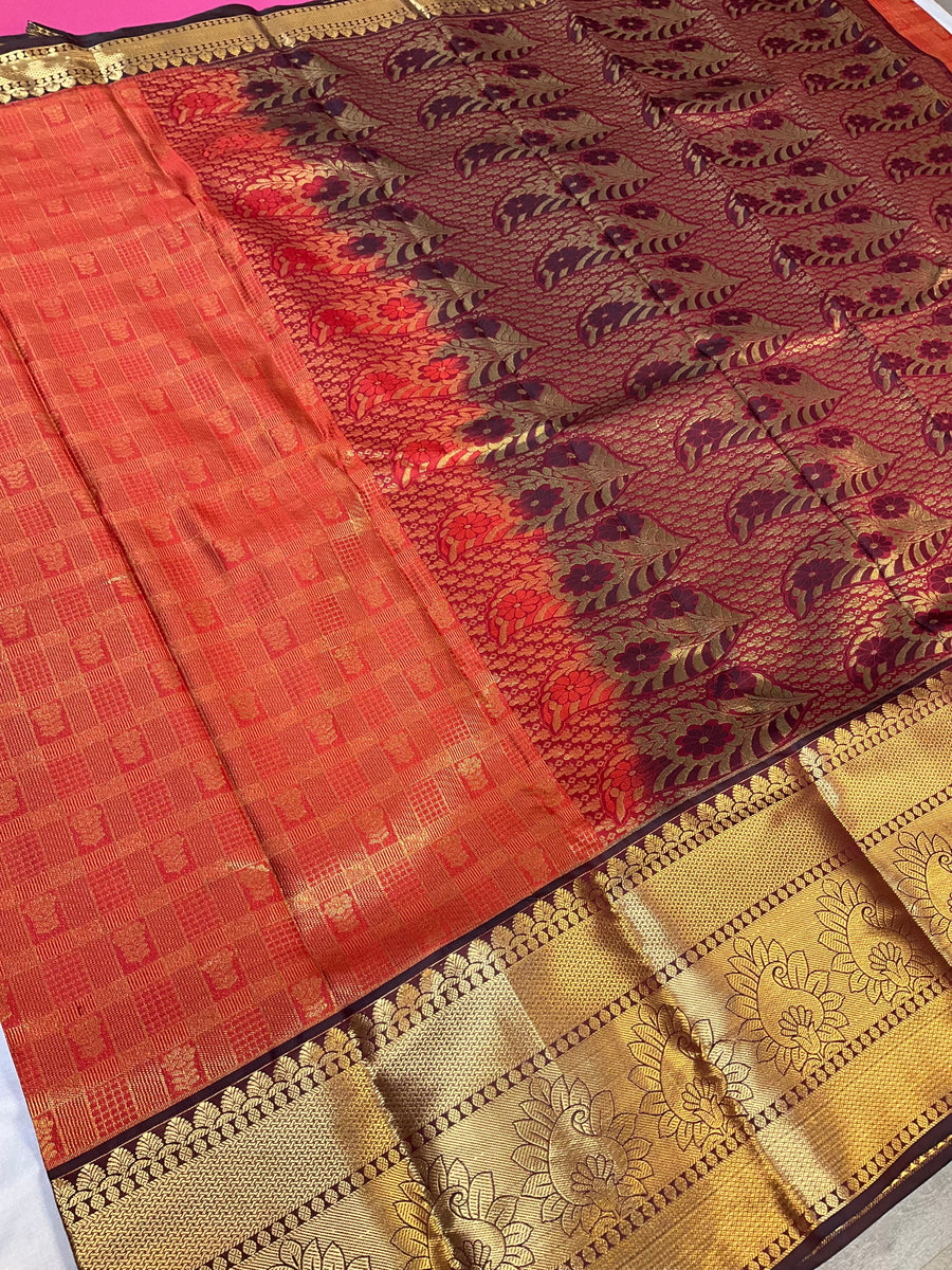 Semi silk Red Kanjeevaram saree