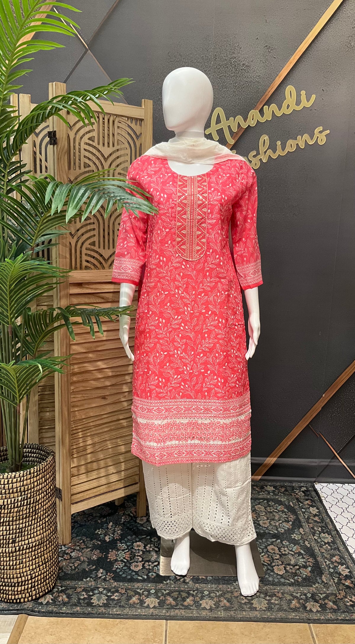 Neon Pink - Cotton Chikankari Kurti set