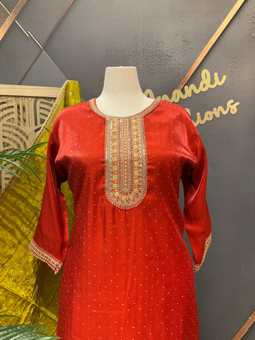 Plus Size - Burnt Orange Party Wear Kurti set