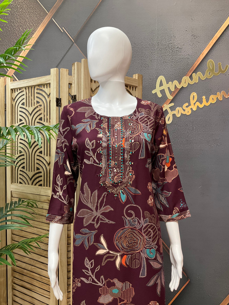 Women’s Wine Rayon Kurti