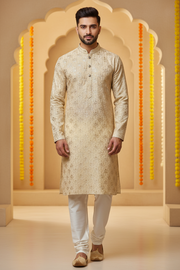 Gold Silk Mens kurta Set