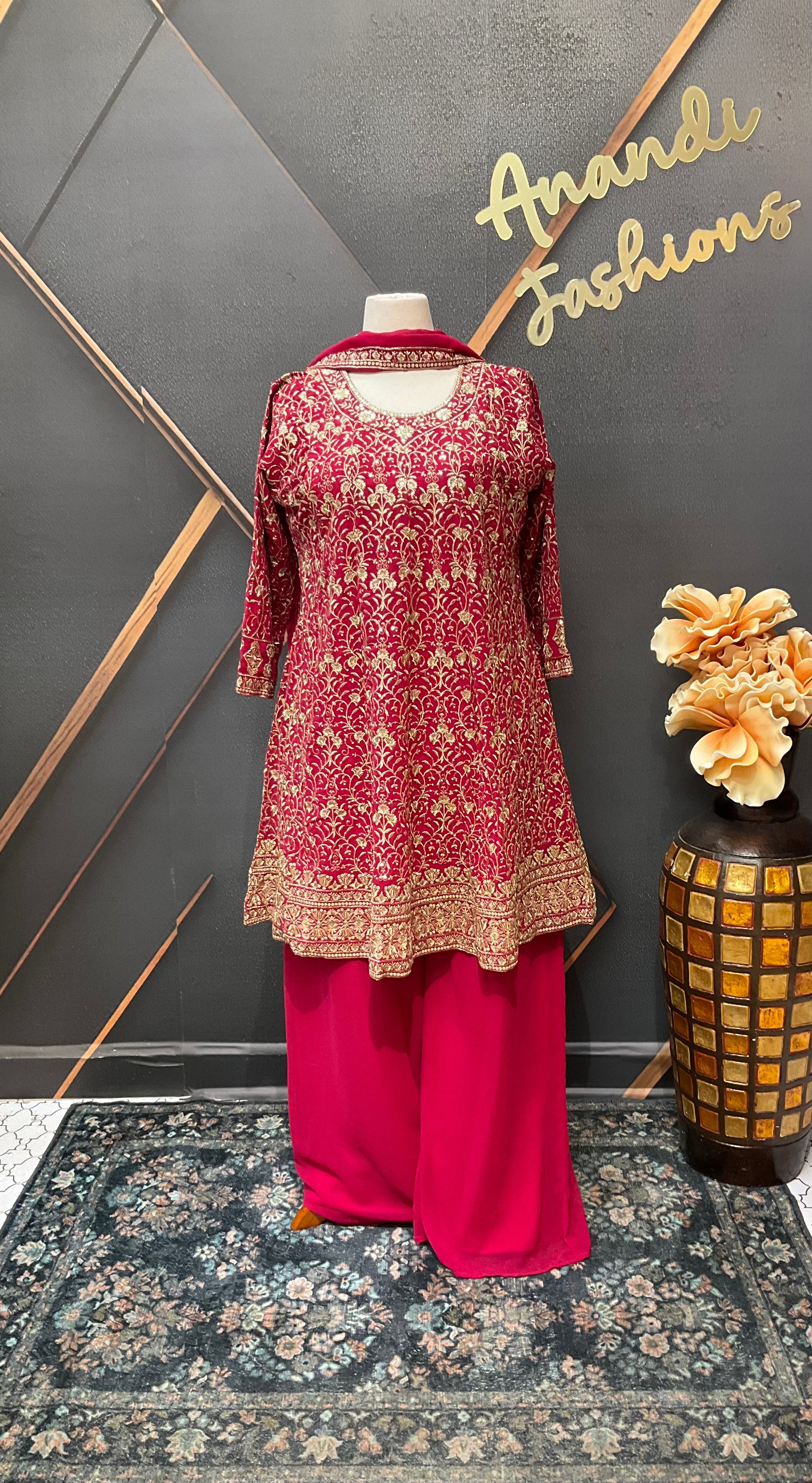 Plus size Pink Party Wear Georgette Palazzo set