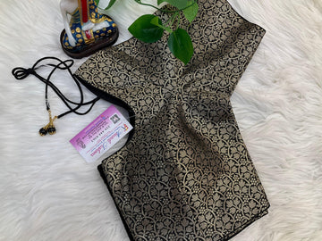 Premium Quality Black Brocade Blouse - Front Opening