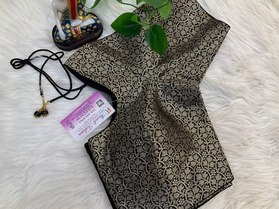 Premium Quality Black Brocade Blouse - Front Opening