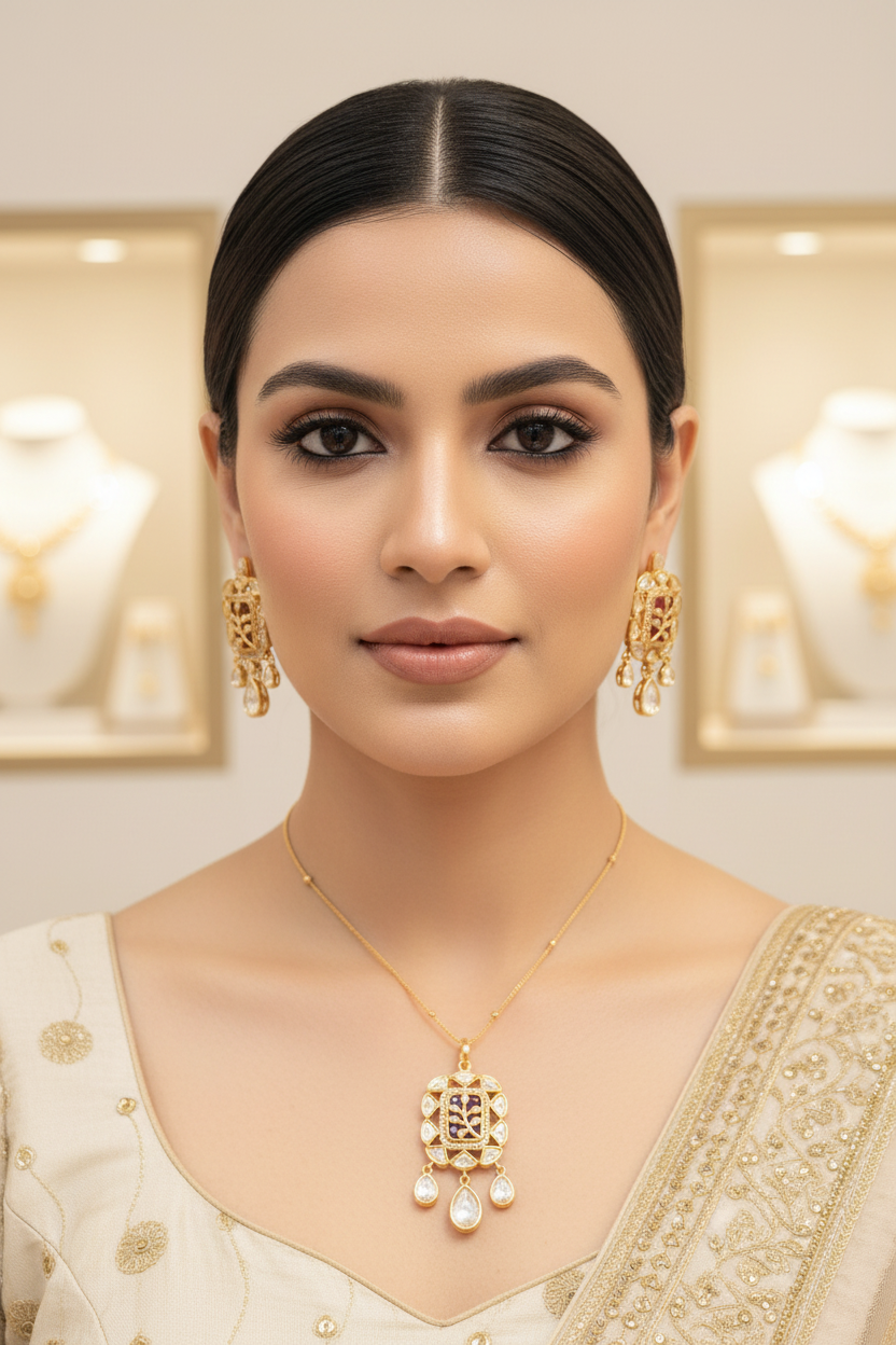 Chain with Kundan pendant set(Red Stone)