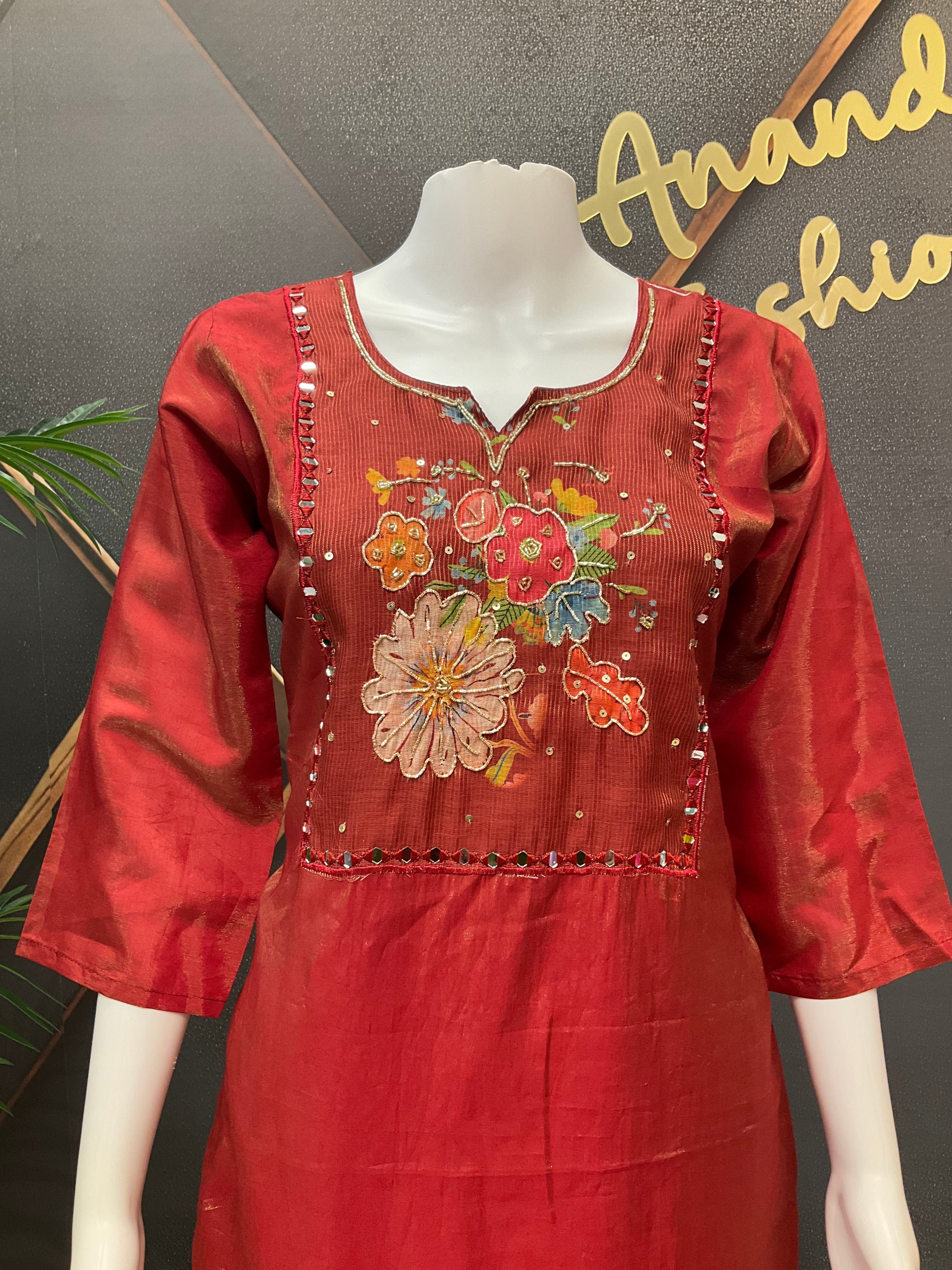 Maroon- Party Wear Tissue Kurti set