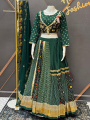 Designer Garba Green Georgette Lehenga set