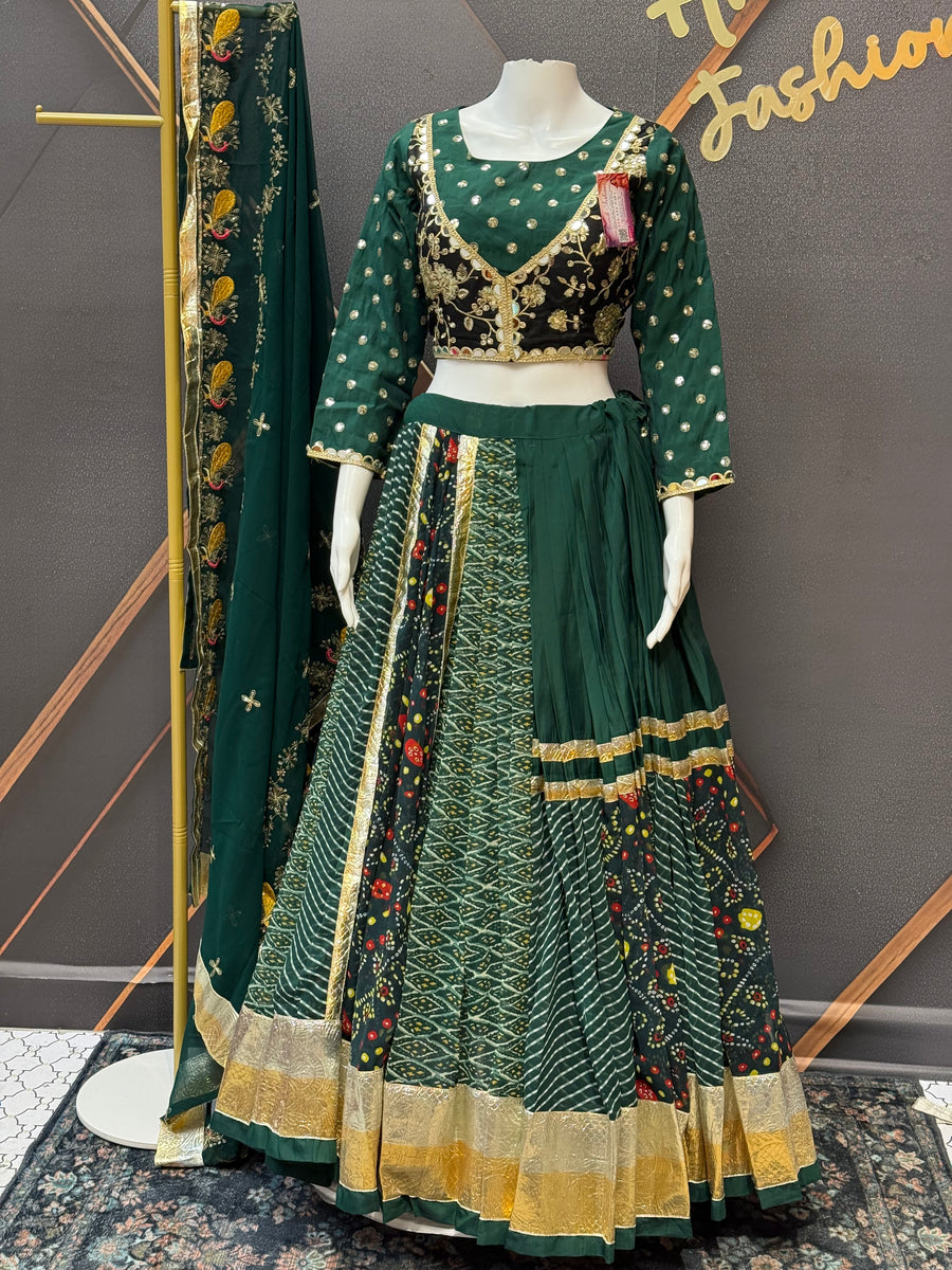 Designer Garba Green Georgette Lehenga set