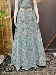 Pastel Net Lehenga Set with Real Mirror Work - Heavy Party Wear