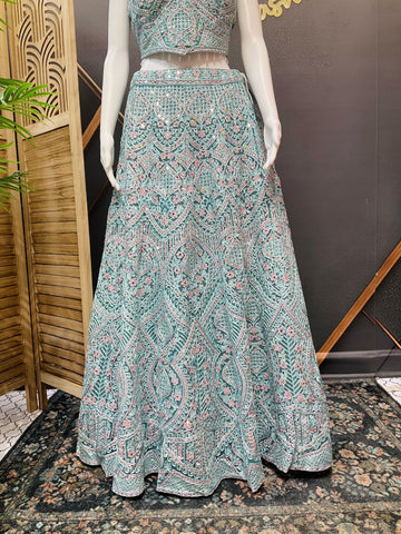 Pastel Net Lehenga Set with Real Mirror Work - Heavy Party Wear