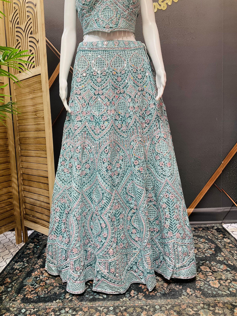 Pastel Net Lehenga Set with Real Mirror Work - Heavy Party Wear
