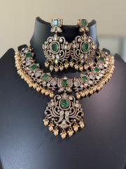 Heavy Victorian Finish Kundan Necklace set with Mint Green Stones