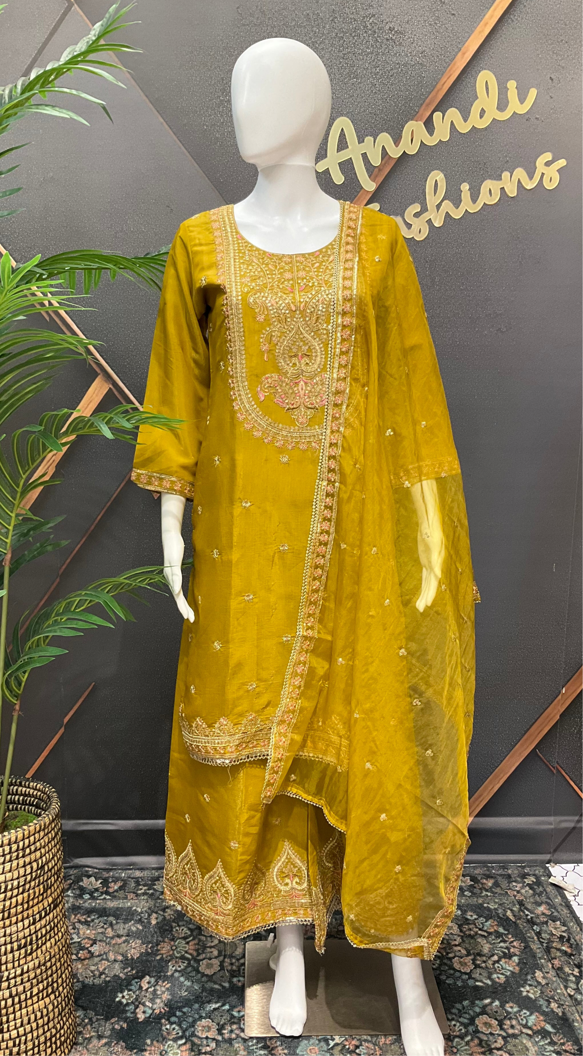 Mustard Yellow - Shimmery Silk Party Wear Sharara set