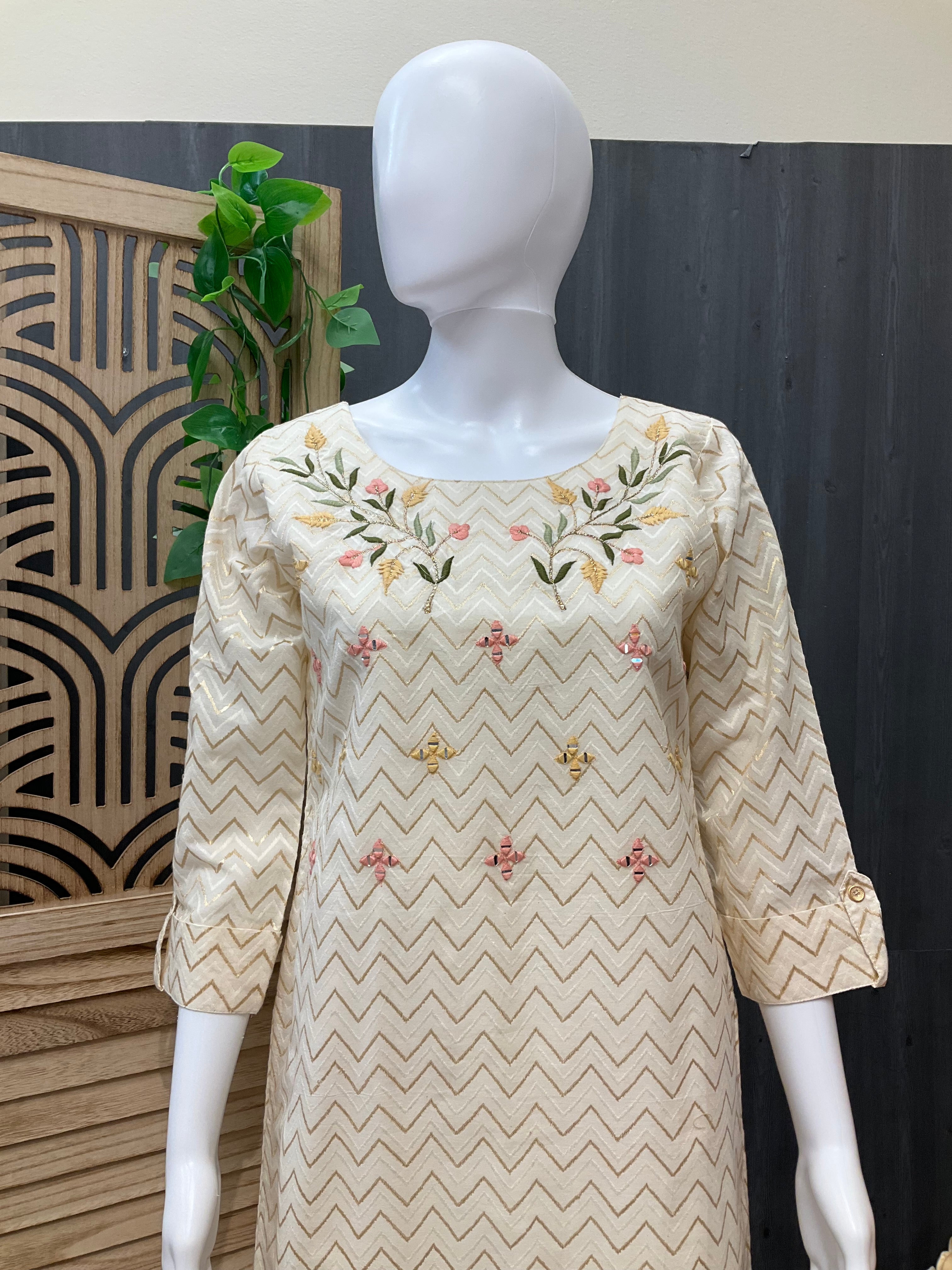Half White Kurti with Embroidery work