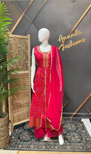 Party Wear Pink Silk Bandhini Palazzo set