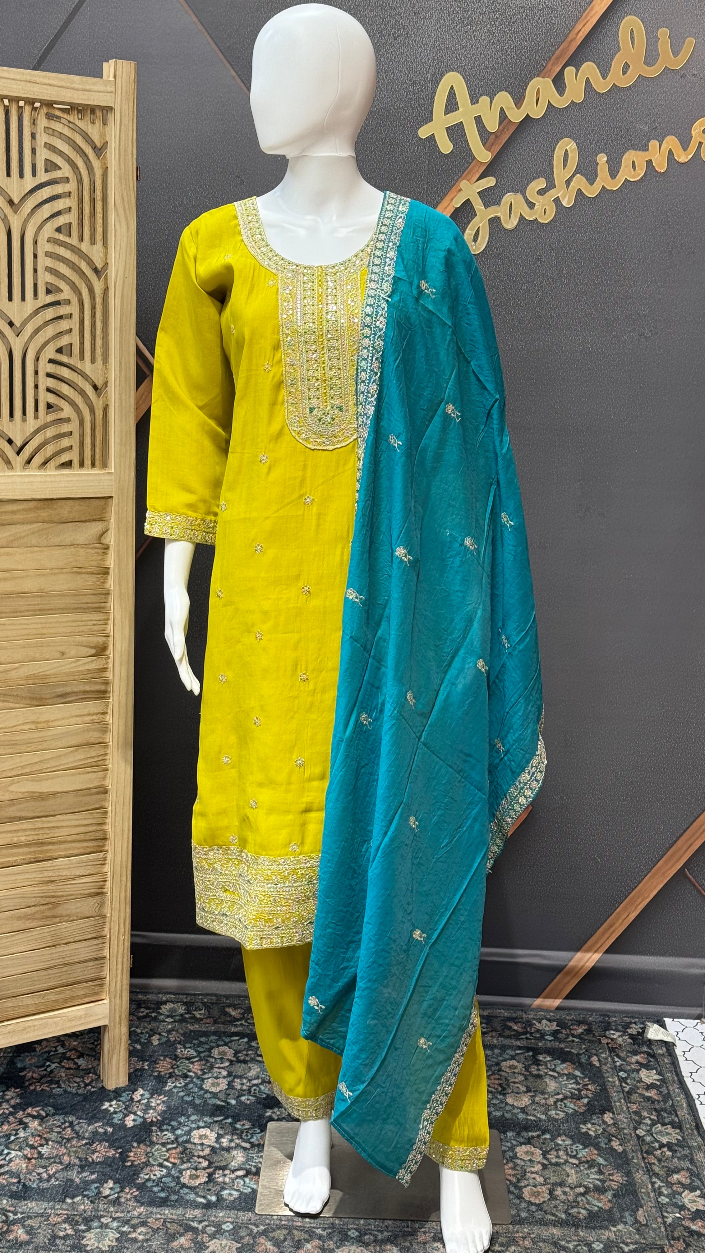 Green Party yellow Wear Kurti set