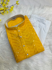 Yellow Color Rayon Chikankari Men’s wear Kurta set