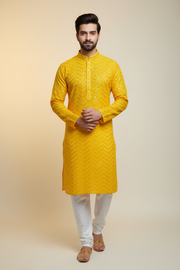 Yellow Color Rayon Chikankari Men’s wear Kurta set