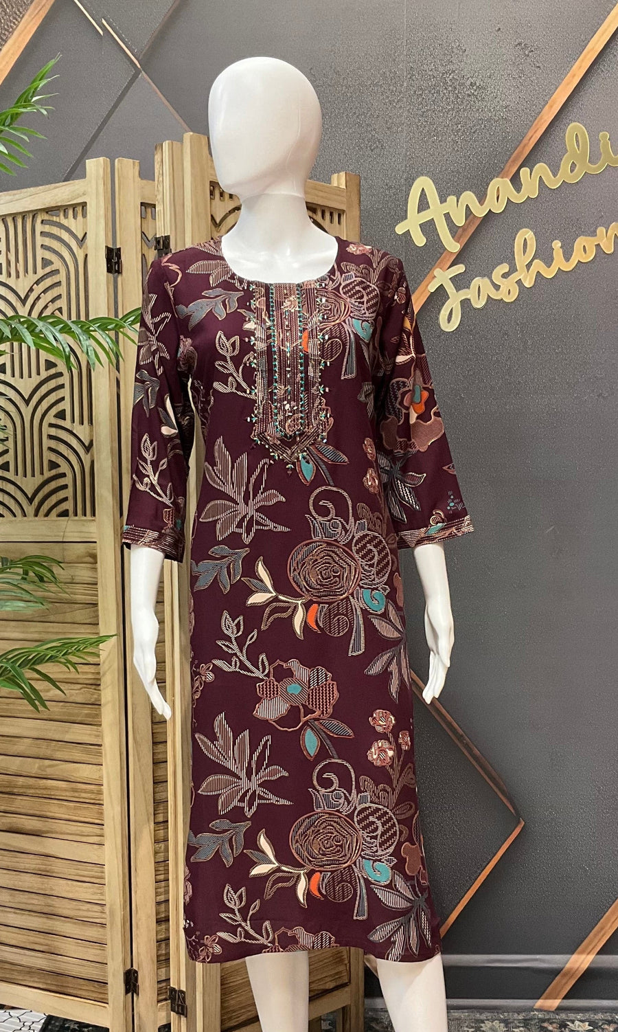 Women’s Wine Rayon Kurti