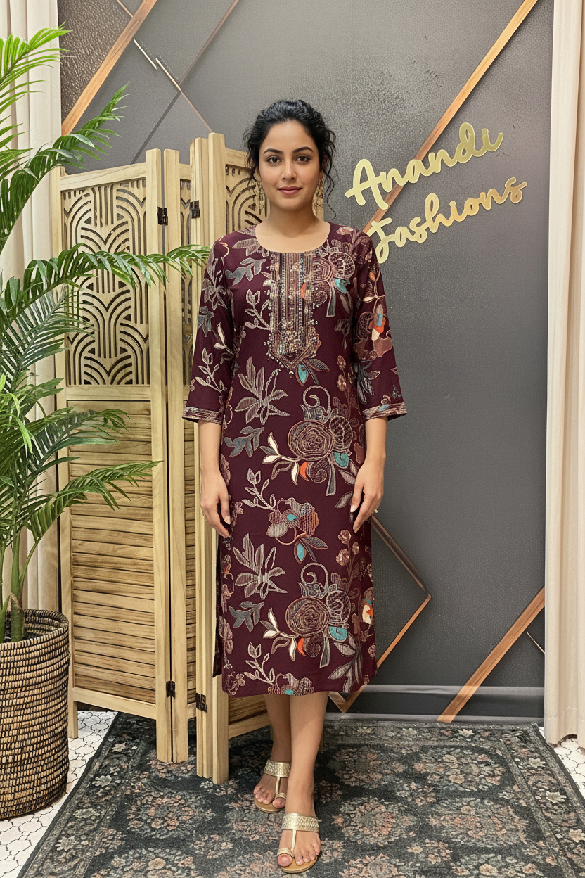 Women’s Wine Rayon Kurti