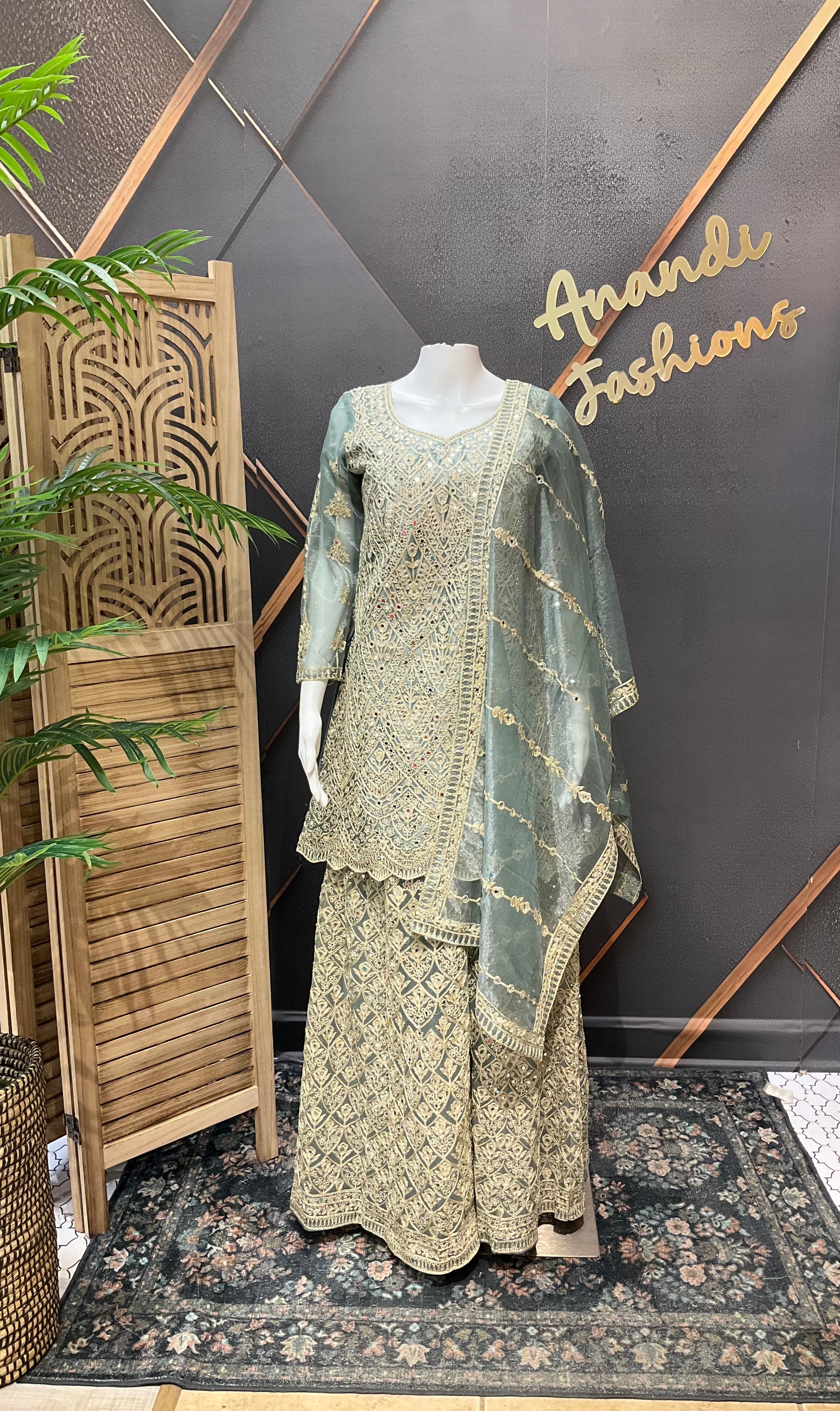Pastel green Full Work Palazzo set