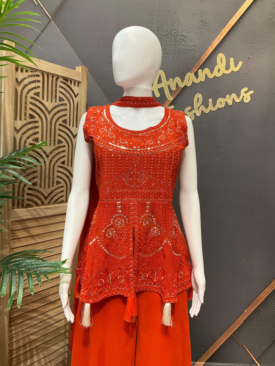 Burnt Orange Color Party Wearpalazzo Sets