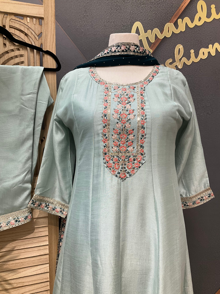 Plus Size Pastel Colors Anarkali Kurti Set