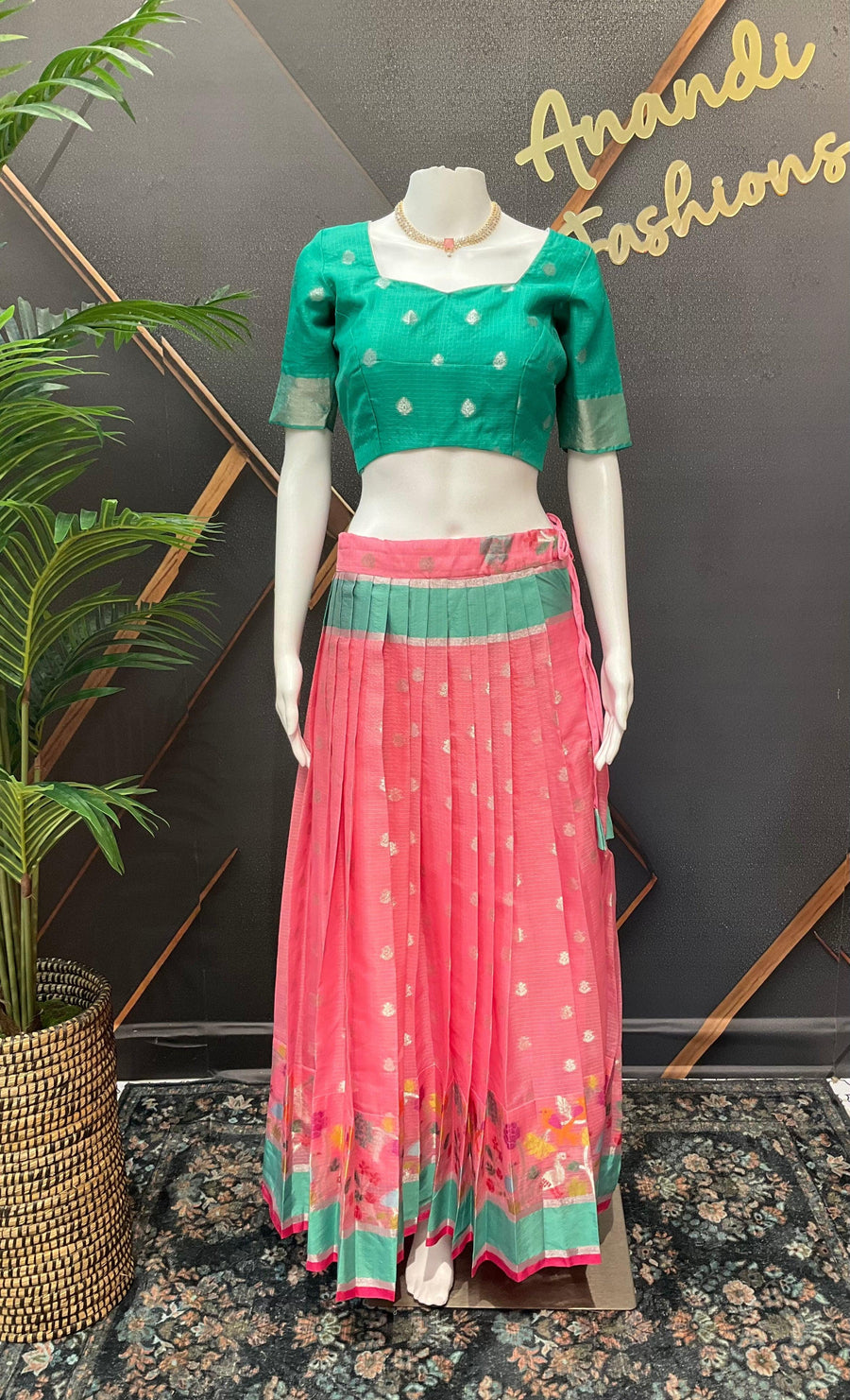 Teenage Girls Zari Kota Half Saree - Traditional Lehenga