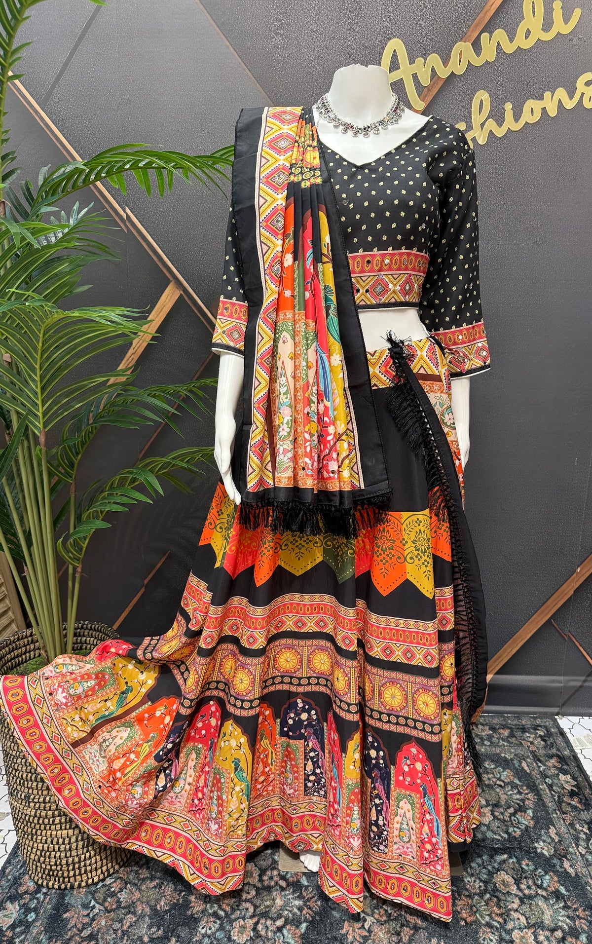 Black Chaniya Choli set with Mirrors- Size 40
