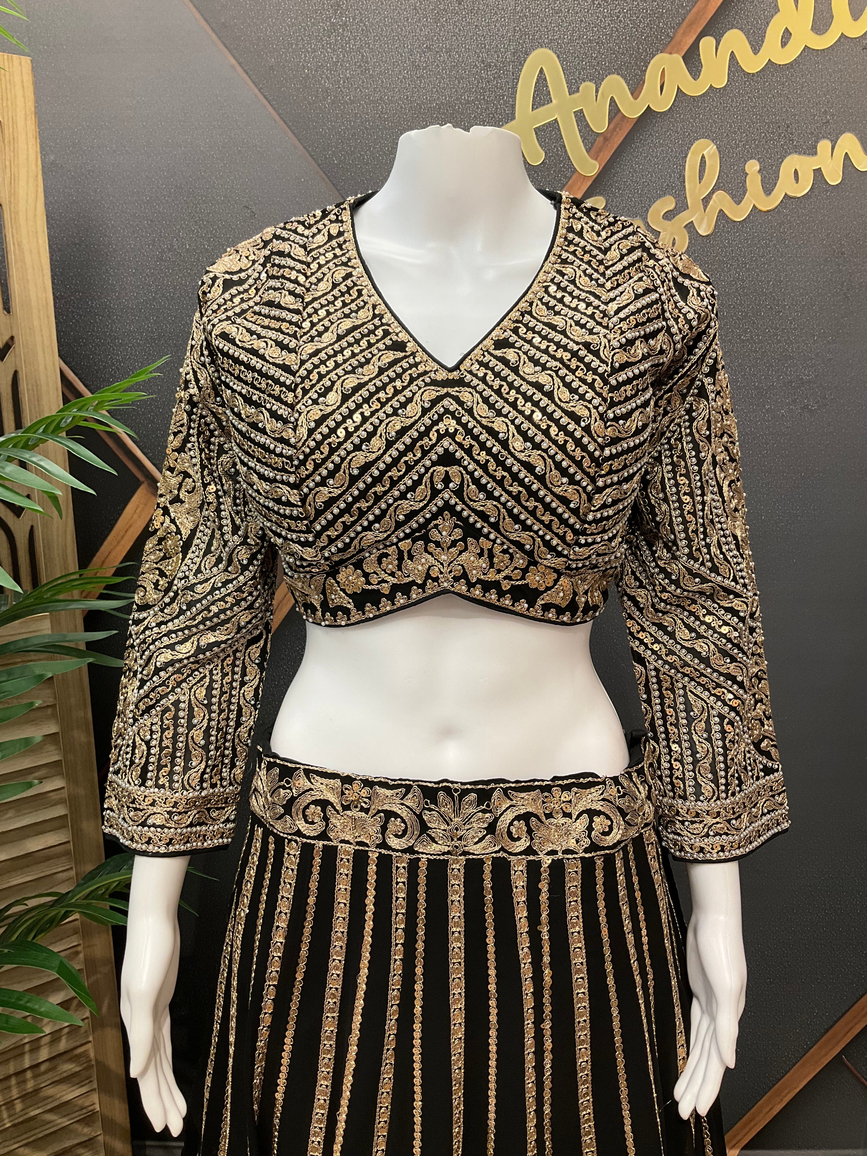 Black - Heavy Work Designer Lehenga set- Georgette