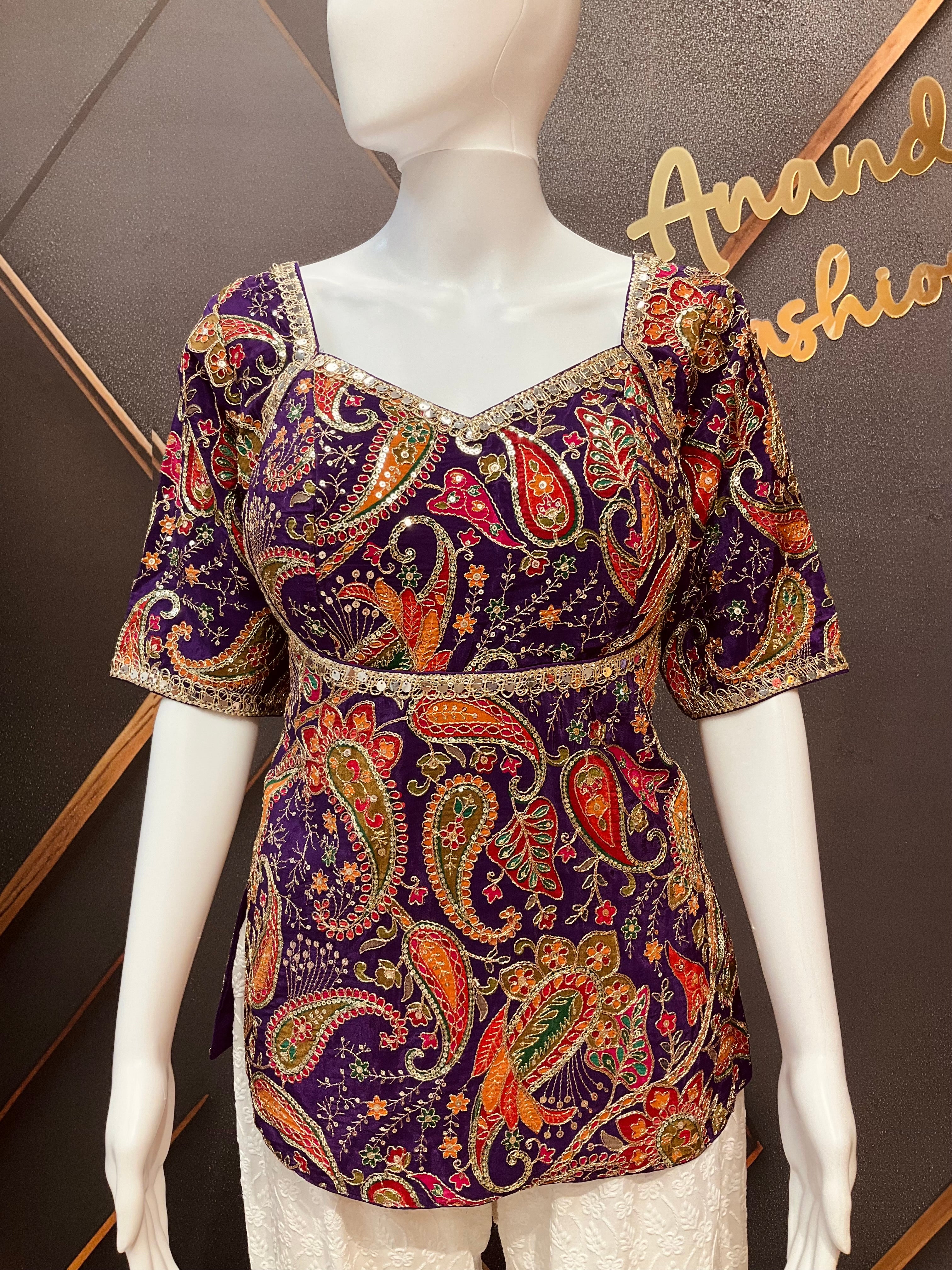 Purple Embroidery Work Long Blouse