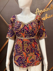 Purple Embroidery Work Long Blouse