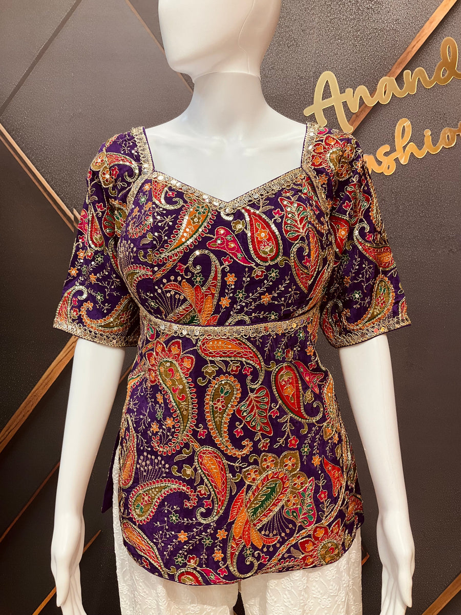 Purple Embroidery Work Long Blouse