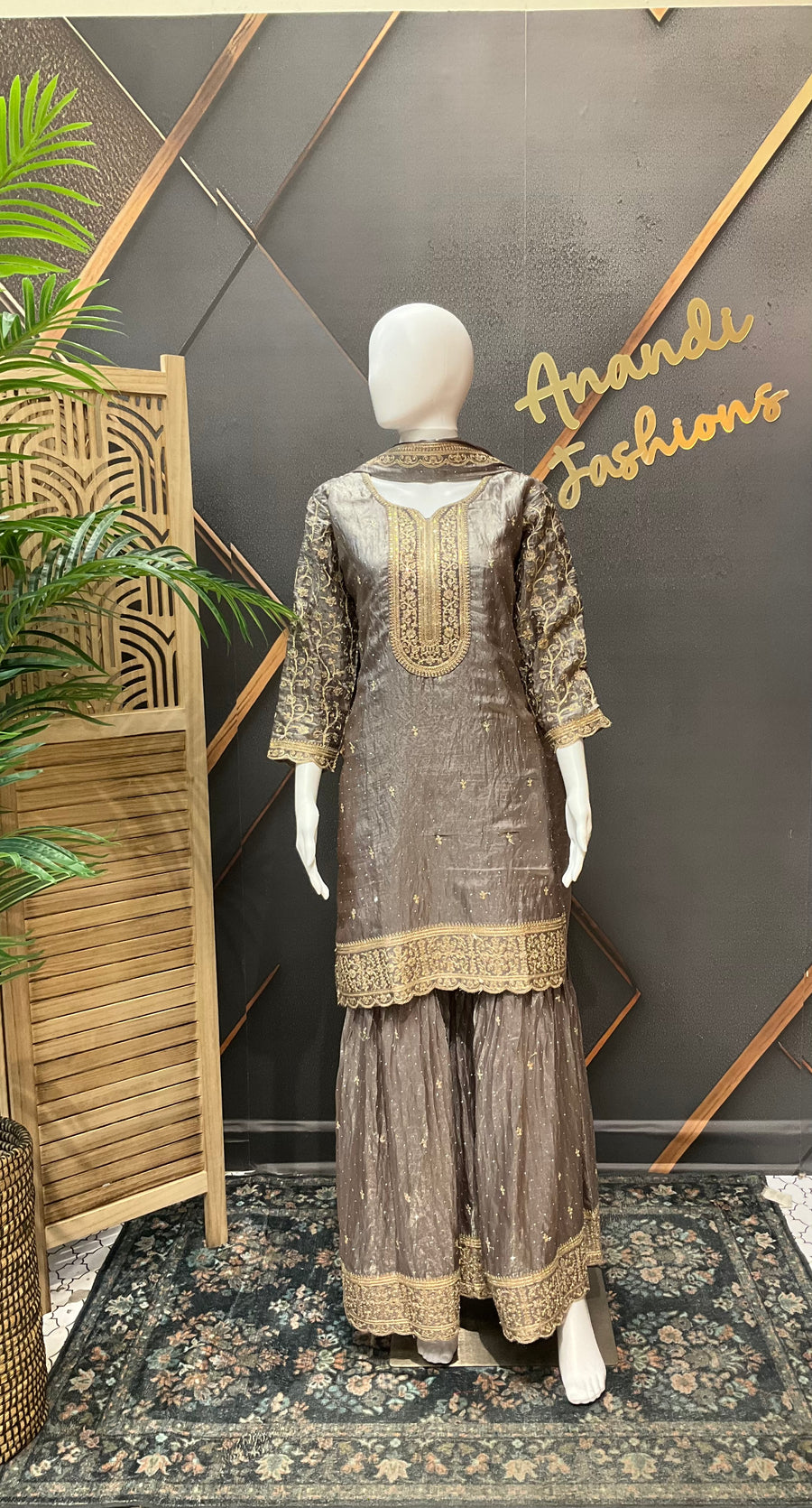 Women’s Taupe Color Party Wear Palazzo Set