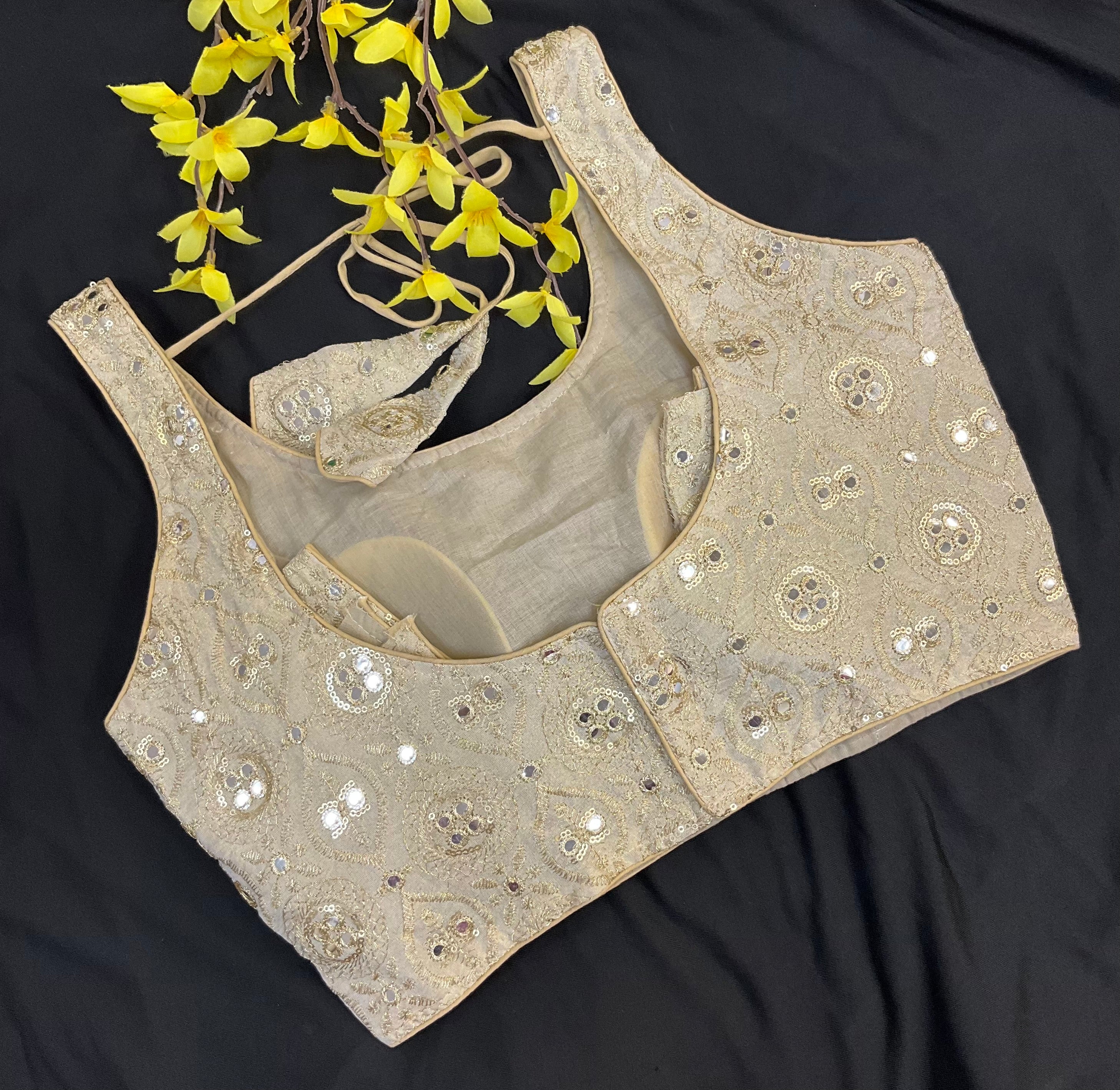 Light Weight Gold blouse with Foil Mirrors