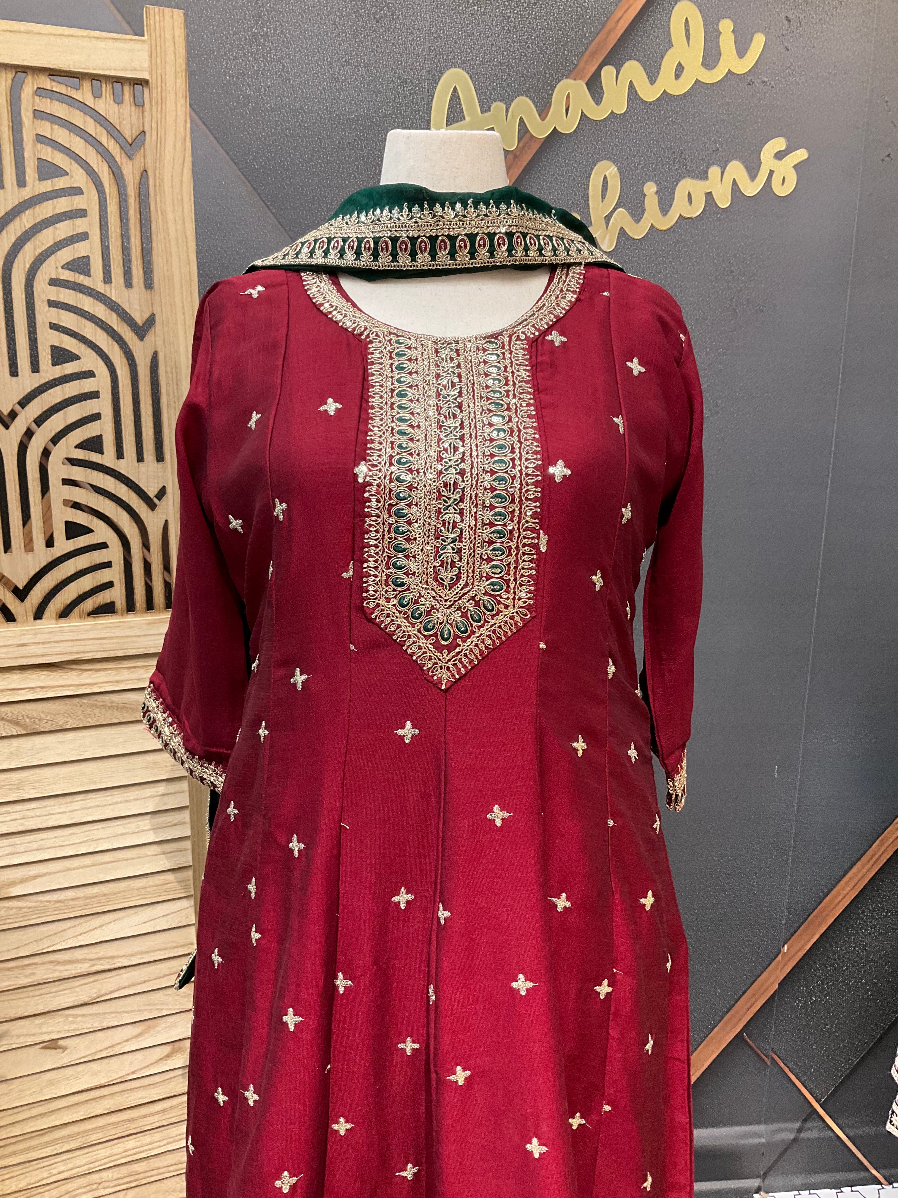 Size 44 - Maroon Anarkali Kurti set