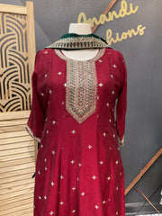 Maroon Anarkali Kurti Set Size 44 - Party Wear